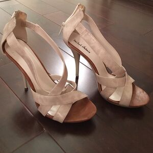 Michael Antonio Beige and Tan Strappy Stiletto Sandals